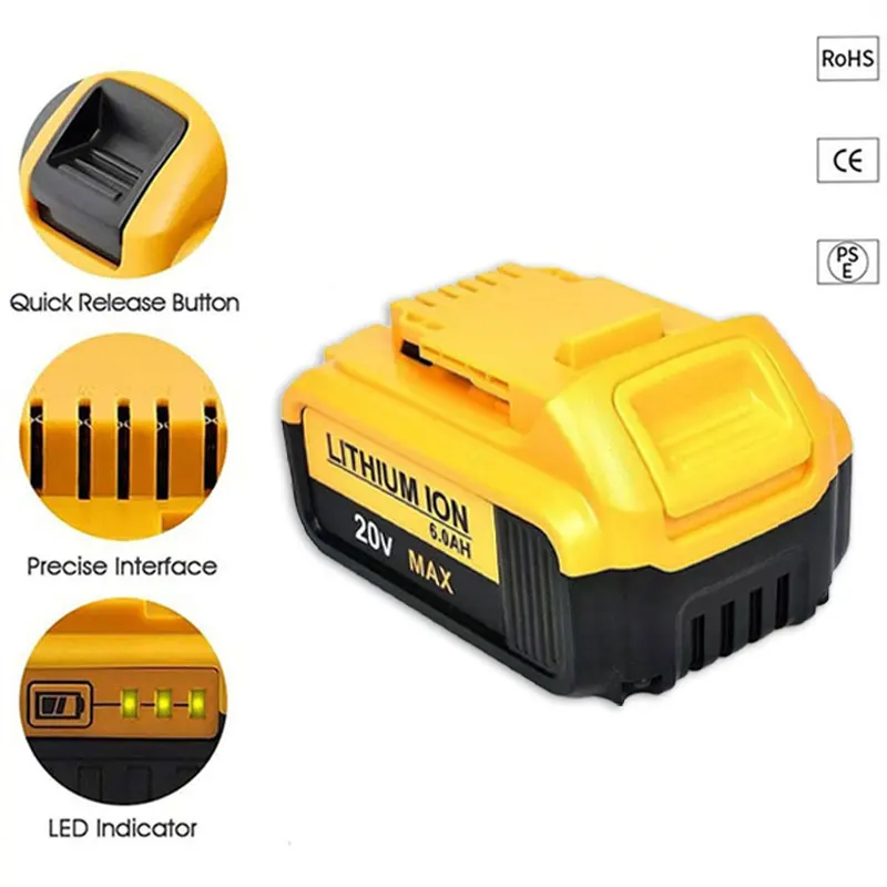 Pro DeWALT 20V Náhradní baterie 6,0Ah MAX FlexVolt pro DCB200 DCB201 DCB206 DCB205 DCB209 Baterie pro elektrické nářadí + nabíječka - náhled 5