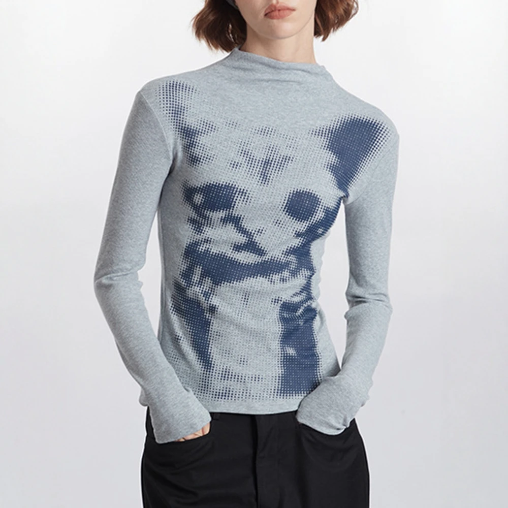 

UNIKTEE Women's Long Sleeve T-Shirt Kitty Print Crew Neck Slim Fit Autumn Winter Chic Basic Top for Ladies