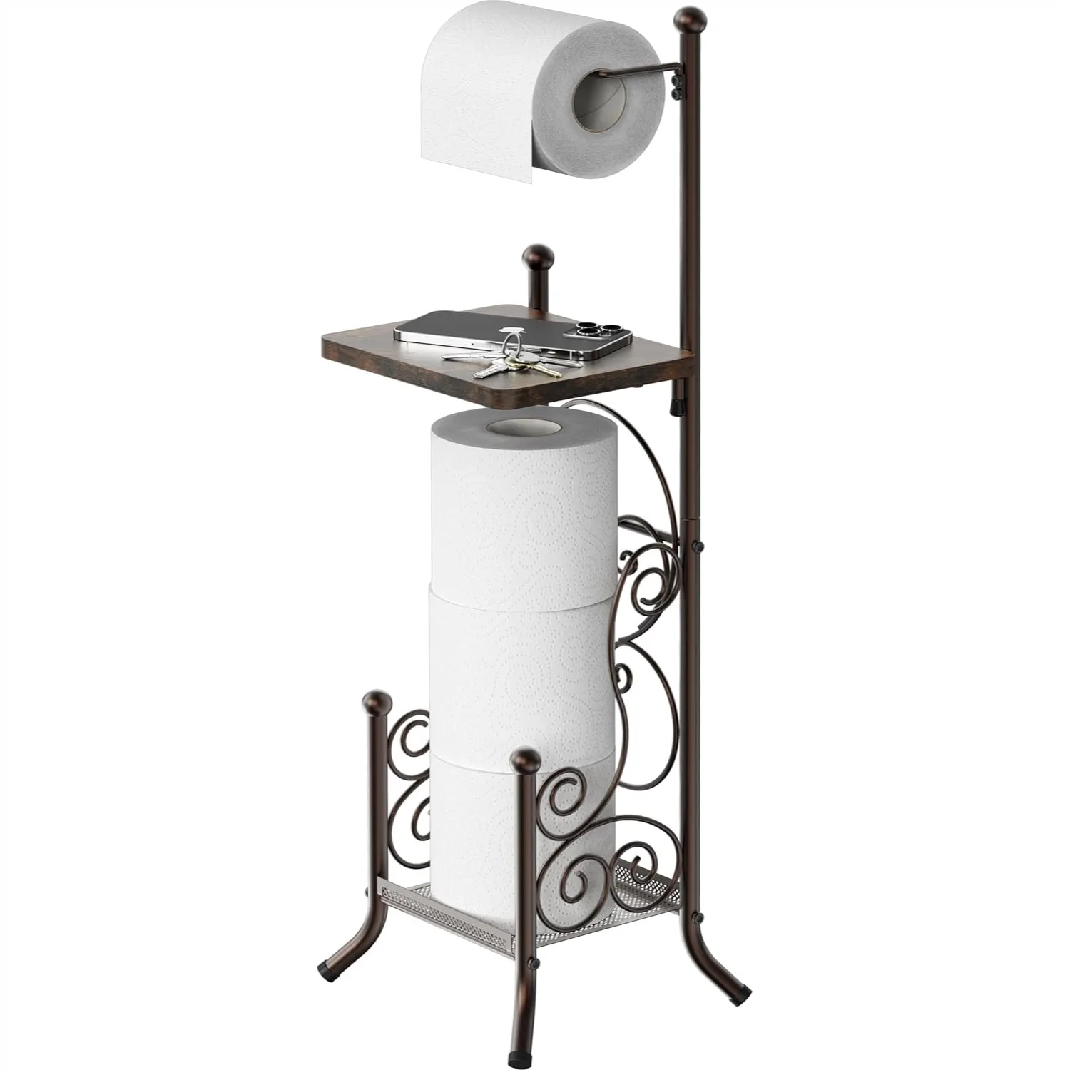 

Freestanding Toilet Paper Holder Stand with Shelf, Bronze