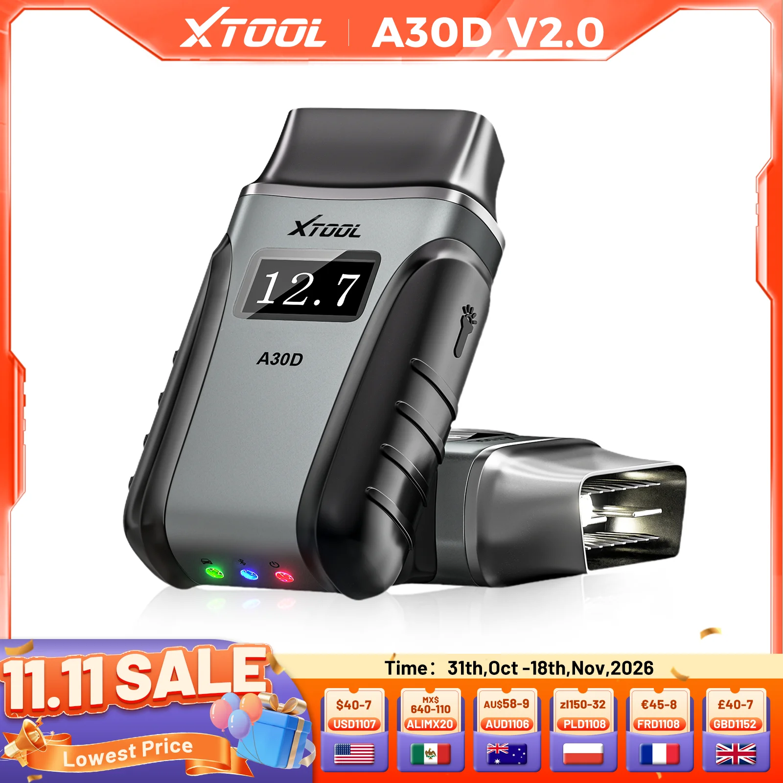 XTOOL Anyscan A30D Automotive Scanner Lifetime Free Update Bidirectional Car OBD2 Diagnostic Code Reader with 19 Resets FCA CAN FD