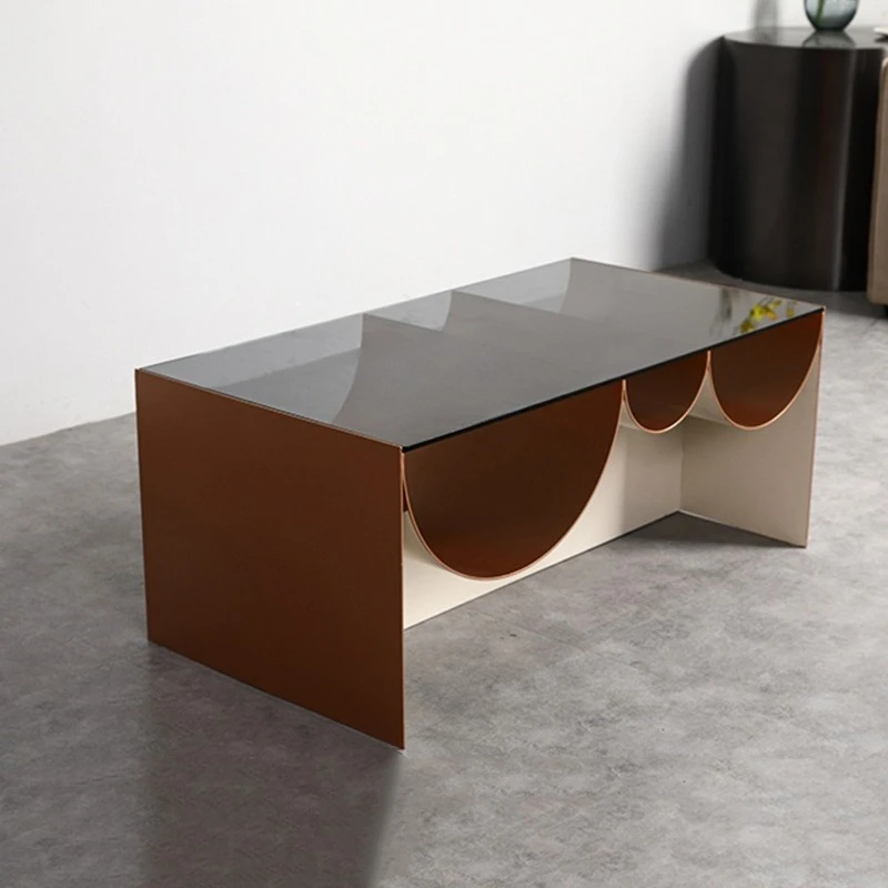 Glass coffee table high-end black rectangular side table model room living room TV cabinet tea table creativity