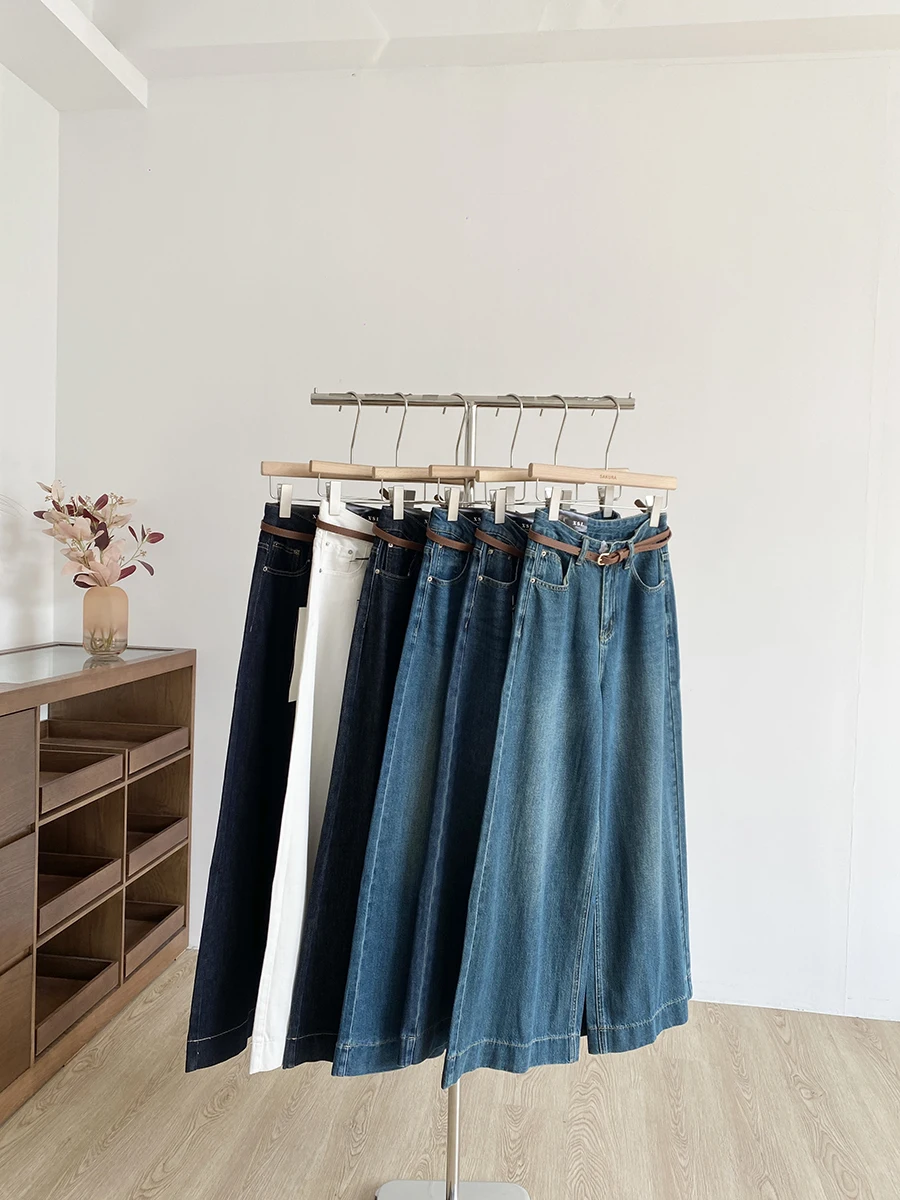 

High Waist Wide Leg Casual Chic Color Women's Jeans Spring Autumn New Arrival Polyester Fiber Commute Style Zipper Closure