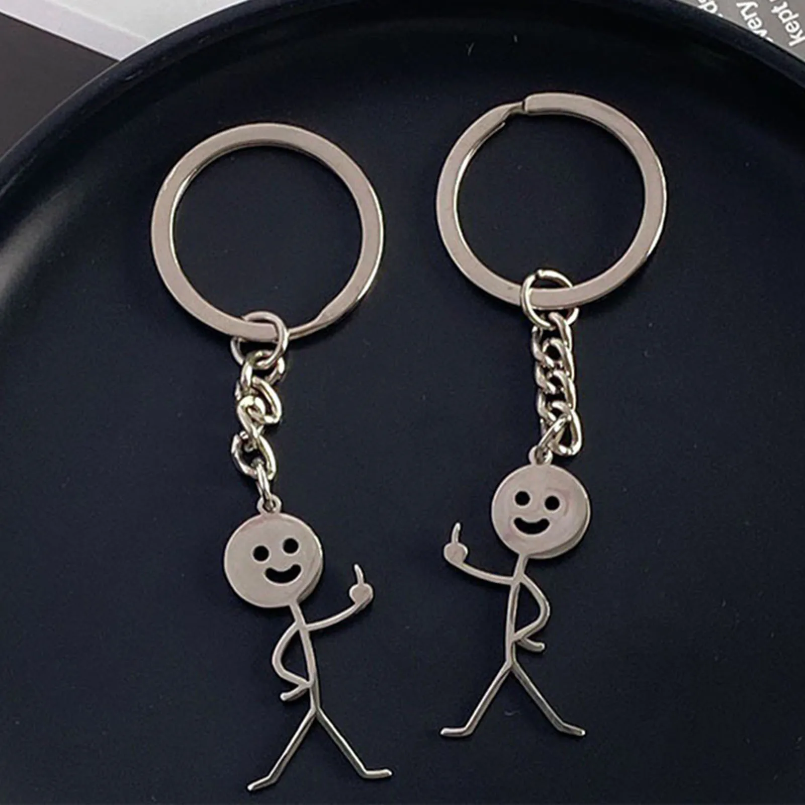 1 Pair Funny Doodle Keychain Valentine's Day Gifts Couple Middle Finger Keychain Cartoon Matchstick Men DIY Wedding Gifts