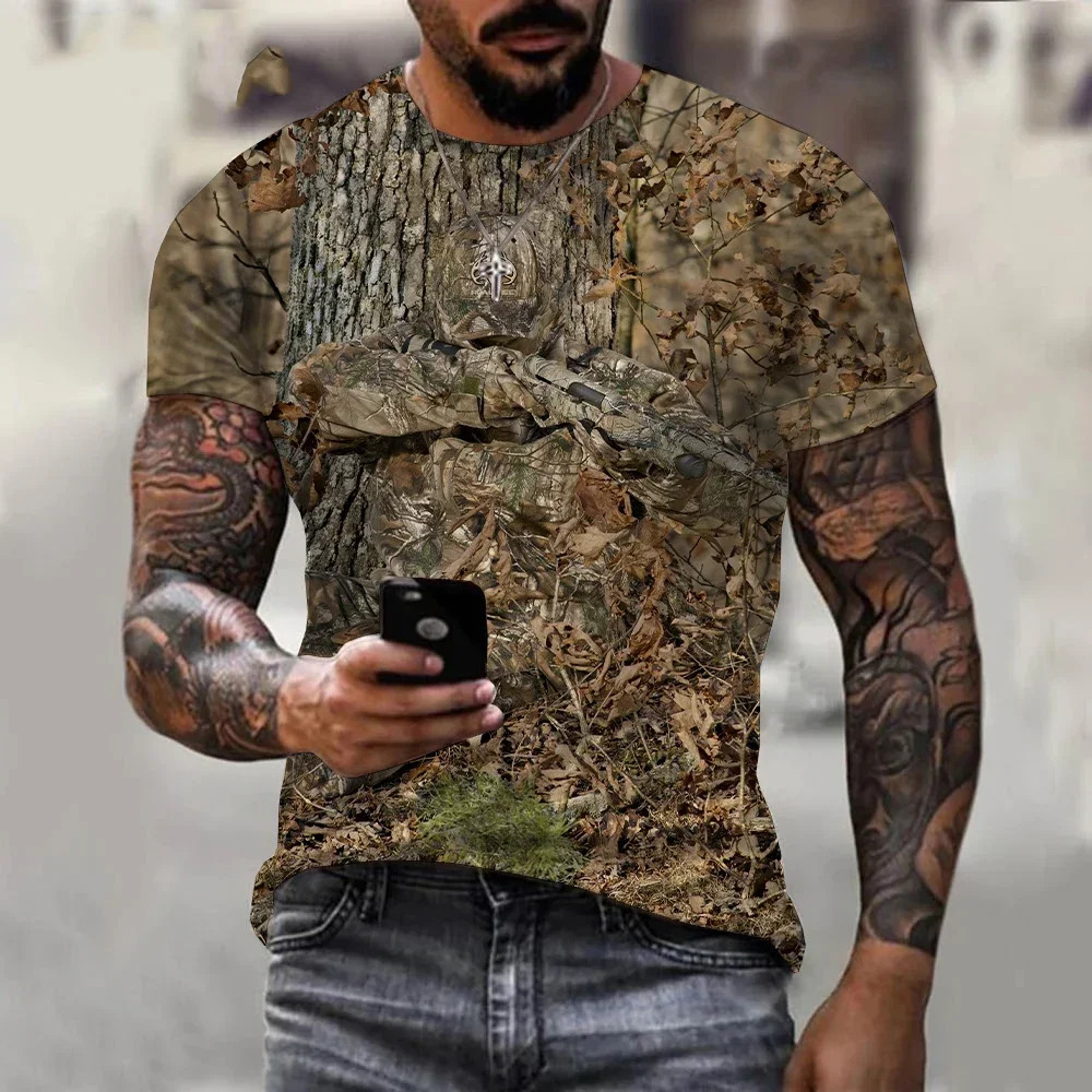 Men's Camouflage Short Sleeve T-shirt, Round Collar, Casual, Extra Large Shirt, Outdoor Hunting Fashion, Summer Clothing