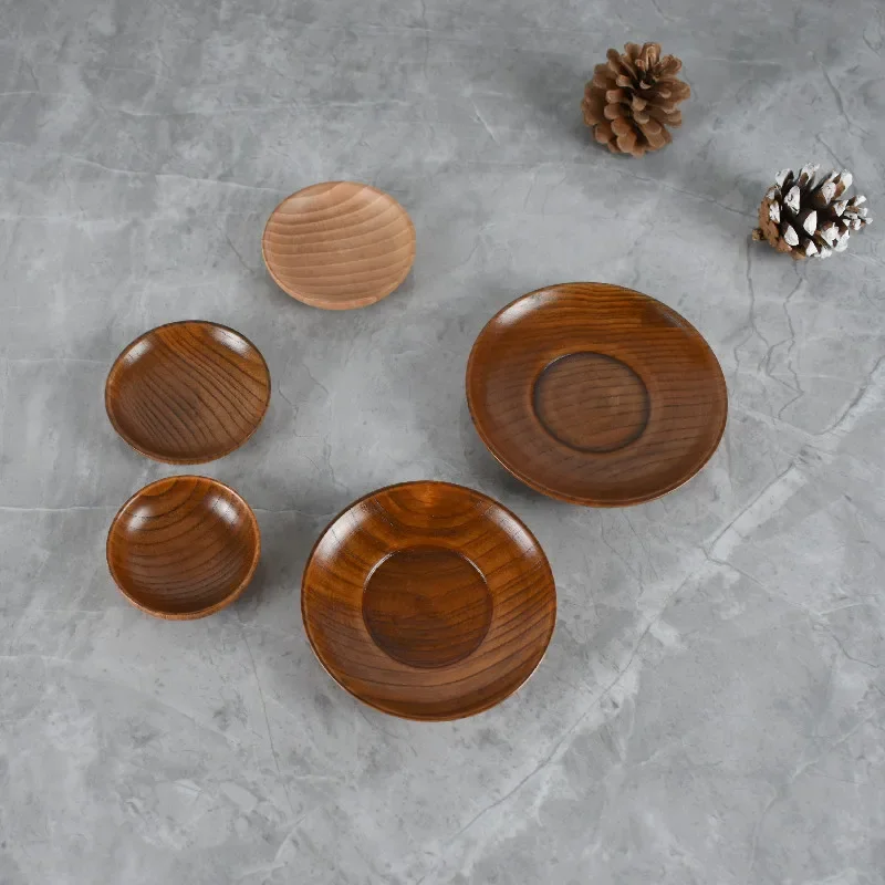 1Pc Round Wooden Small Plate Vinegar Plate Seasoning Plate Dipping Seasoning Bowl Bone Spitting Dish Home Kitchen Accessories