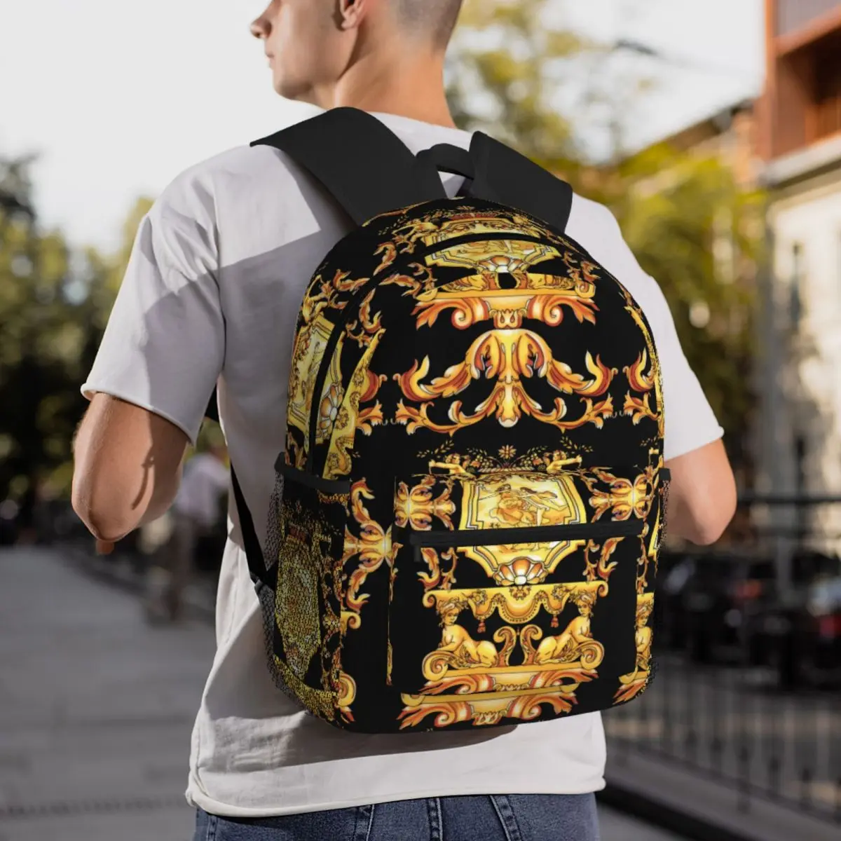 Golden Baroque Laptop Bookbag Computer Bag Hiking Travel Daypack for Women Men