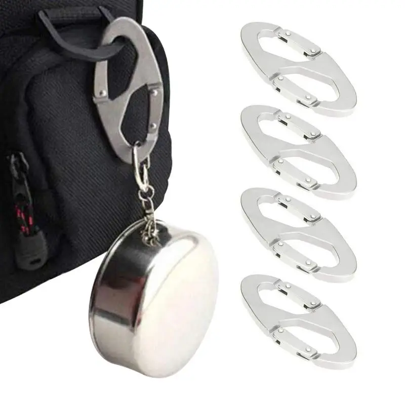 Small Carabiner Clip 4 Pieces Double Clip Hooks Anti Theft Zipper Clips Wear-Resistant Key Chain Ring Loop Quick Release