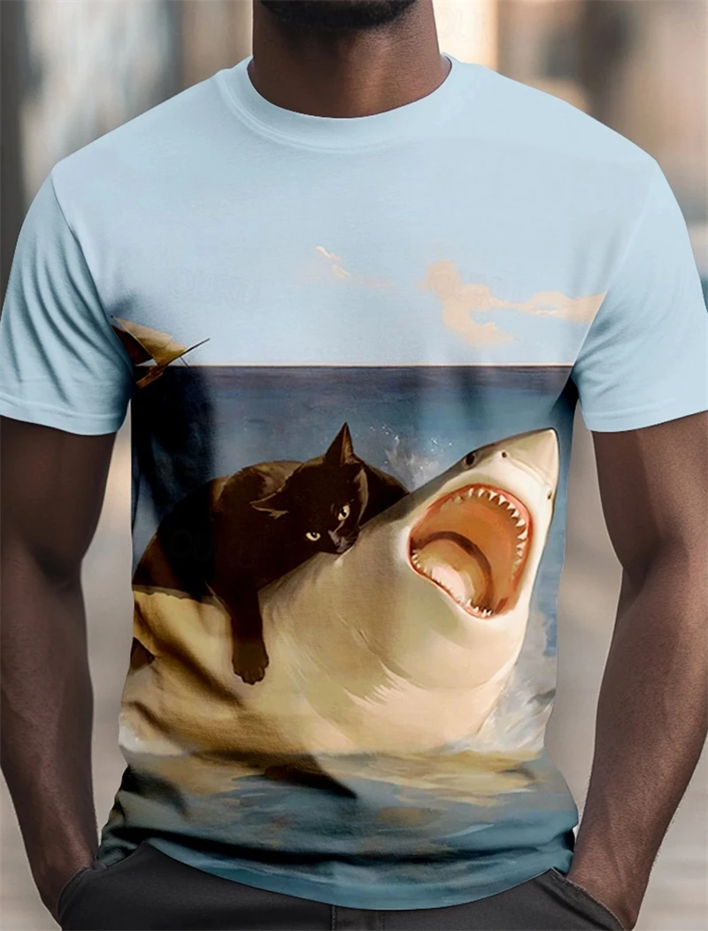 

Cute Funny Cat Graphic T Shirt For Men Novelty Animals 3D Printed Tees Casual Short Sleeve Round Neck Tops Street Kids T-Shirts