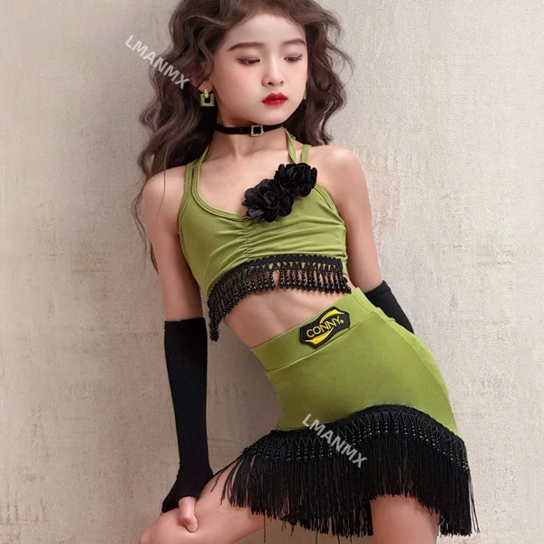 Nowa profesjonalna odzież do tańca latynoamerykańskiego dla dziewcząt na rok 2025 - wysokiej jakości zestaw z rozcięciem do codziennych ćwiczeń latem