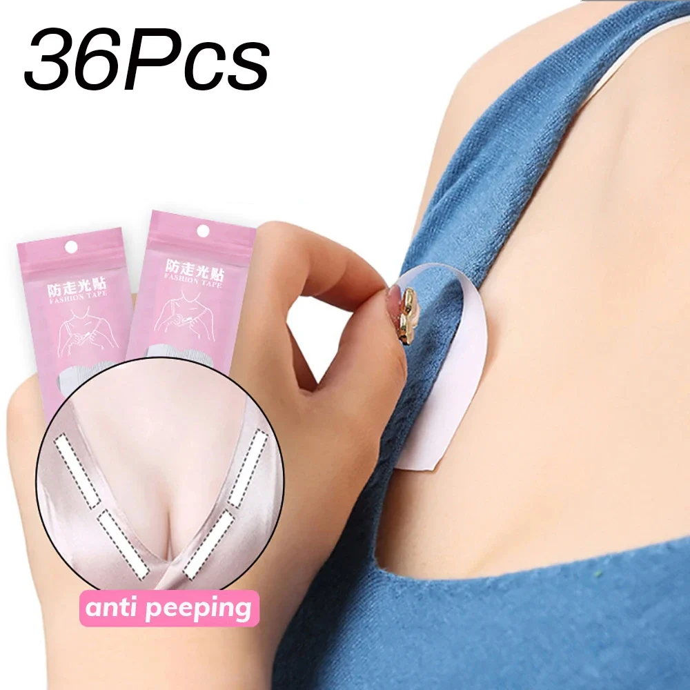 36Pcs Anti-slip Invisible Safe Body Tape Adhesive Dress Cloth Double-sided Tapes Skin Sticker Bra Safe Strip Clear Lingerie Tape