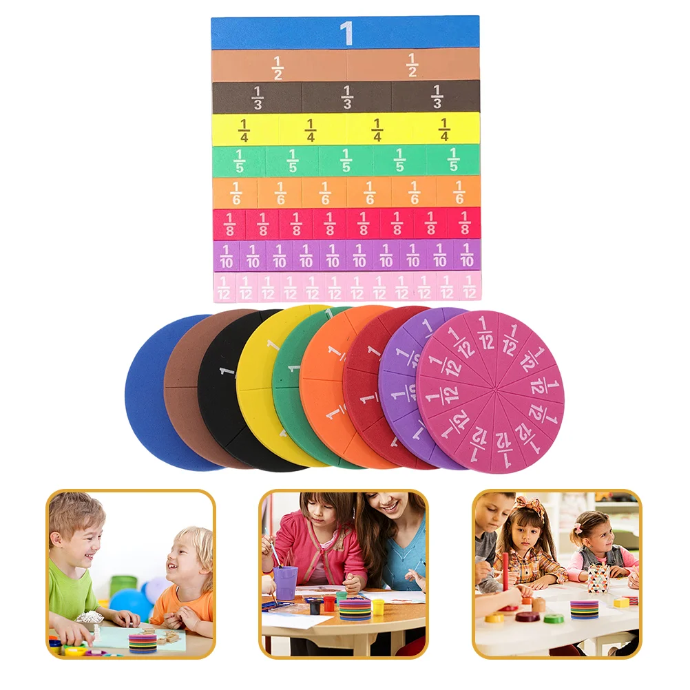 2 Sets Denominator Fraction Block Math Teaching Tools Kids Early Educational Equivalents Toy Cognition Trays Circles Plastic