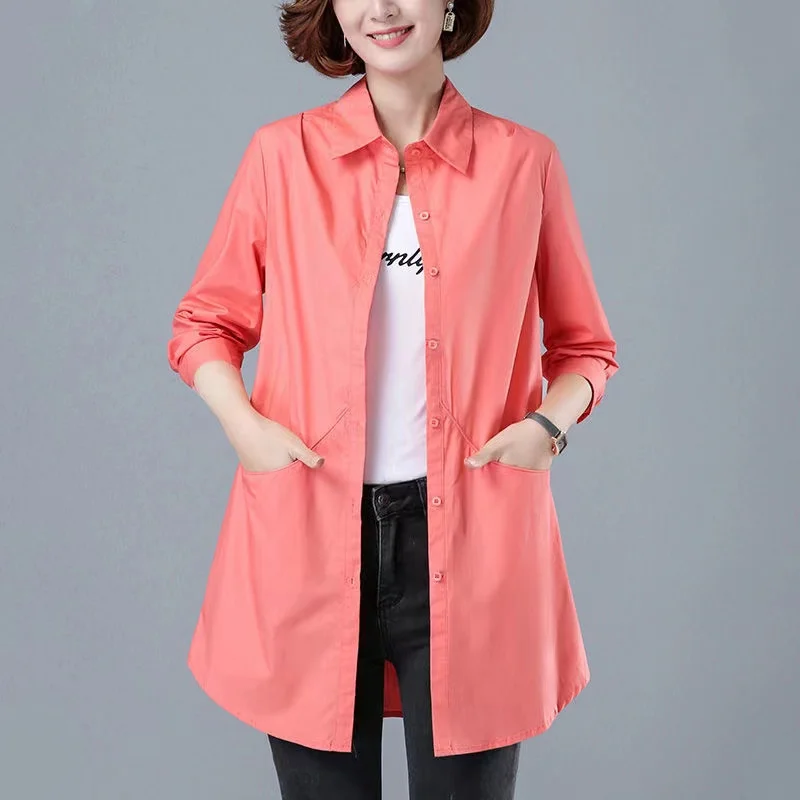 2024 Shirt Collar Windbreaker Women Mid-length Trench Coat New Spring Aummer Thin Coat Female Casual Spring Clothing