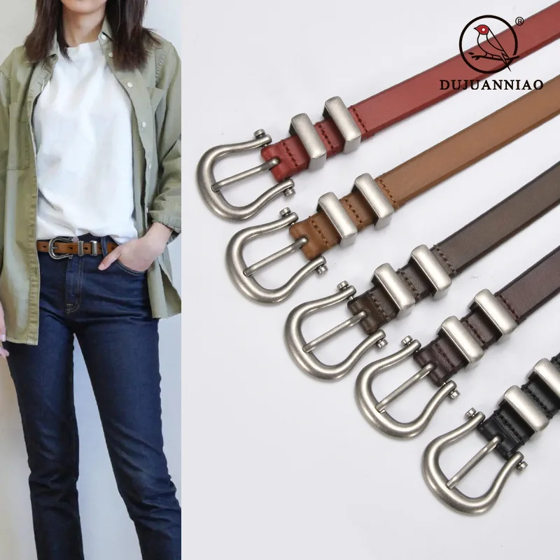 

Luxury Full Grain Leather Women Jeans Belts Silver Gold Buckle Adjustable Waistbands Ladies 10 Colors Genuine Cow Leather Belts