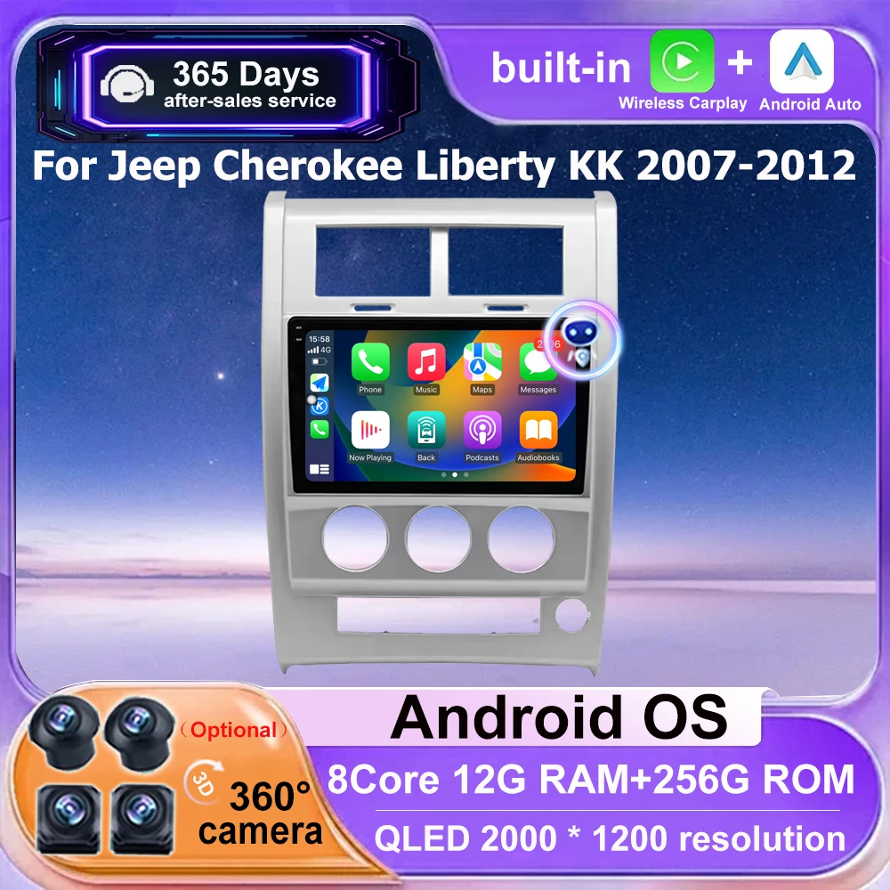 Car Radio Multimedia Video Player GPS Navigation Tools For Jeep Cherokee Liberty KK 2007-2012 Android 16 Auto Wireless Carplay