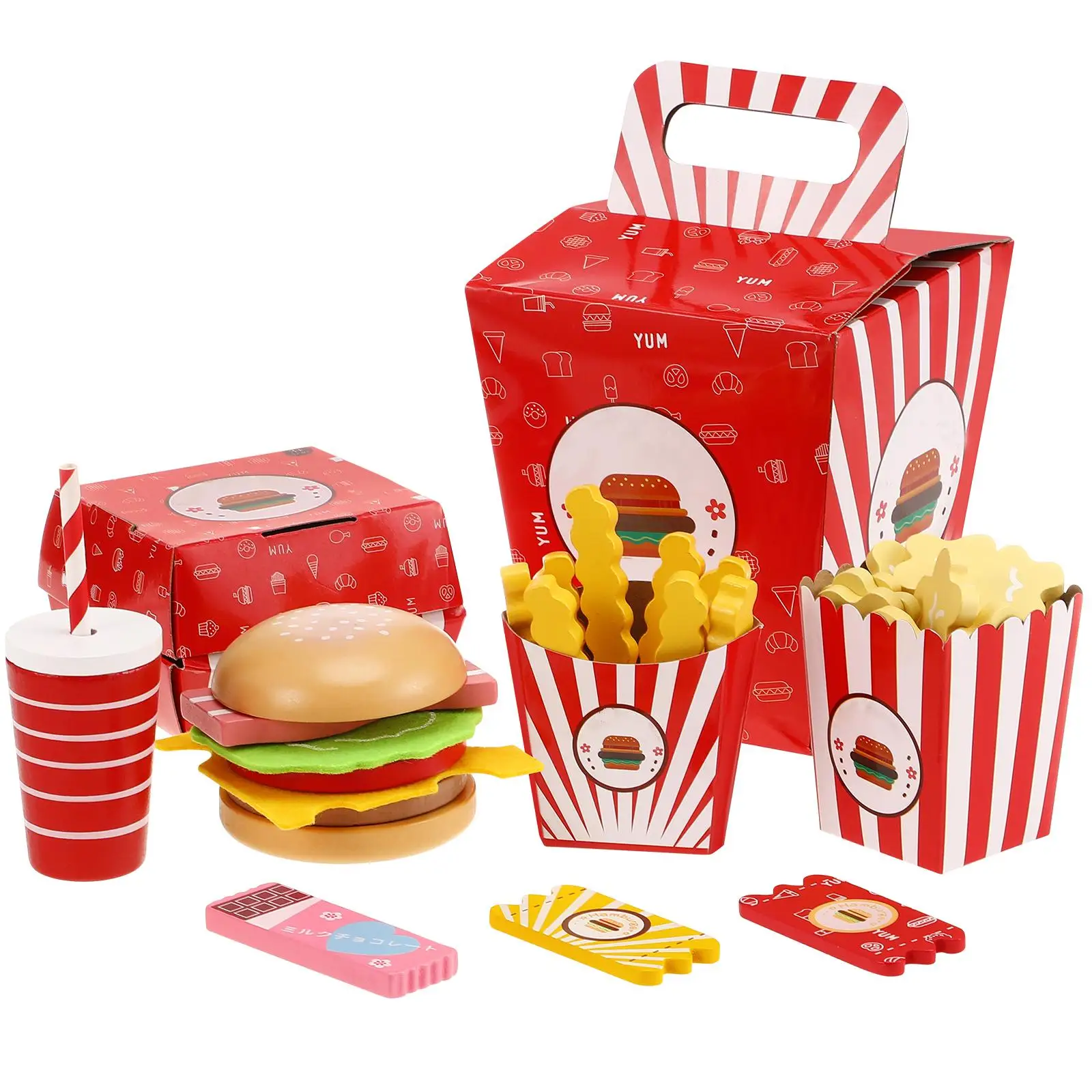 

Wooden Kitchen Set Kids Toys Play Food Sets Realistic Design Educational Toy Fast Food Playset Toddler Montessori Inspired