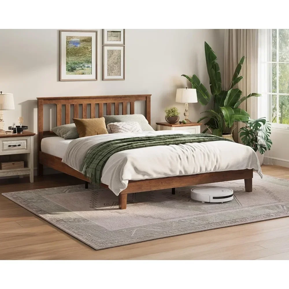 

Bed Frame, Wood Platform Bed Frame with headboard, Solid Wood Bed with Wood Slat Support, No Box Spring Needed