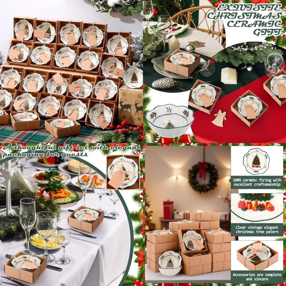 

Набор рождественских керамических мисок — 24 мини-миски с дизайном дерева 3,3 дюйма для гостей, посуда для соуса, подарки