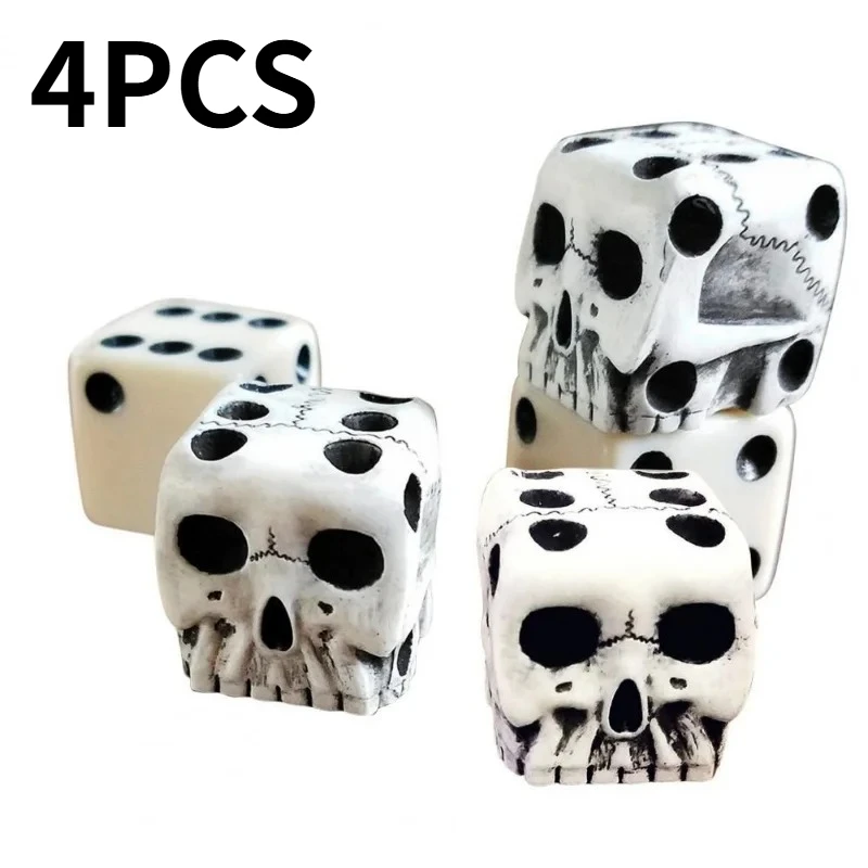 4PCS Mini Skull Dice Set,Gothic Dice for Tabletop Games, Halloween Desk Decor & Collector Gift