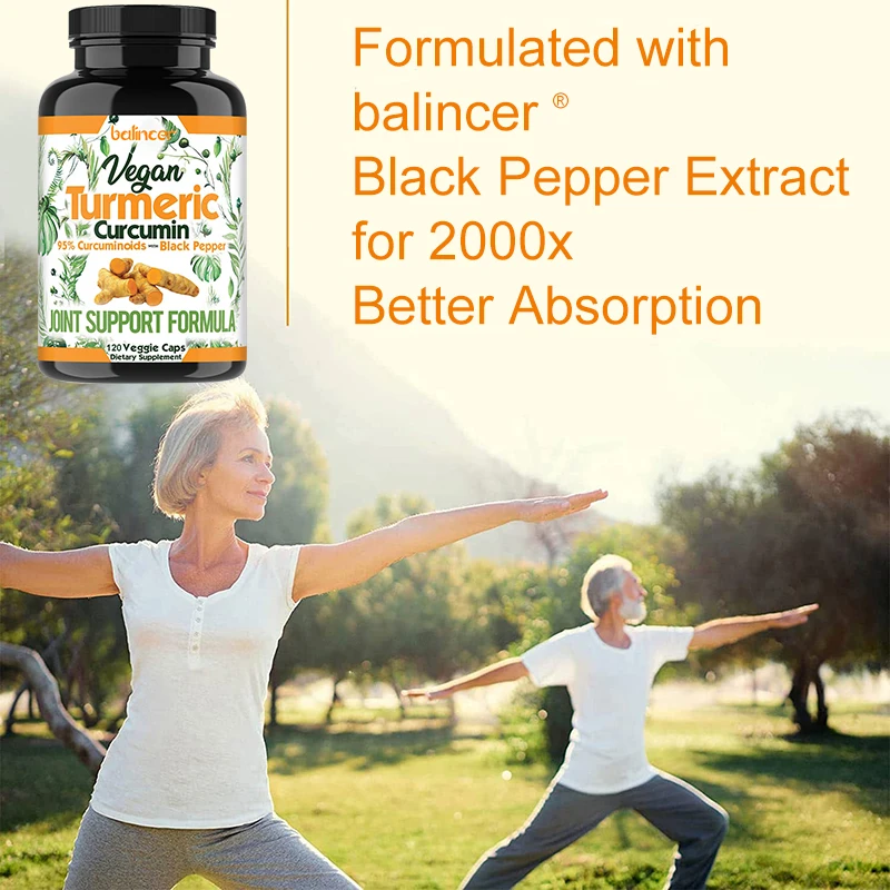 Suplemento de cápsulas de curcumina y cúrcuma, con extracto de pimienta negra, para articulaciones, músculos, digestión y apoyo inmunológico - 120 cápsulas
