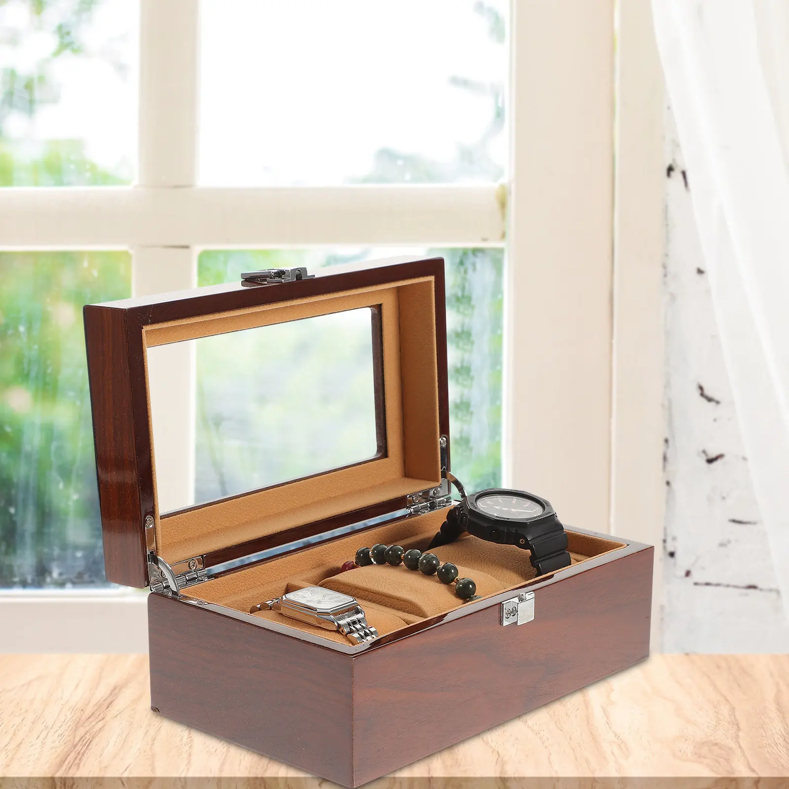 Watch Storage Box 3 Slots Removable Inner Pads Elegant Jewelry Organizer Classic Buckle Lock Protective Watch Gift Case High