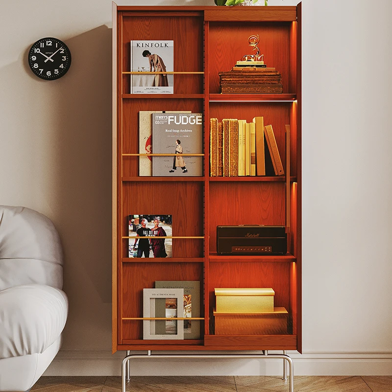 

Retro solid wood bookcase study display cabinet magazine cabinet locker living room home glass door bookshelf sofa side cabinet