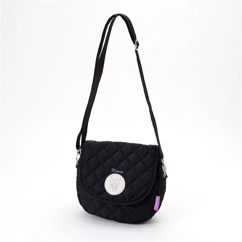 MINISO Disney Cartoon Cute Kuromi Collar Grid Shoulder Bag Fashion Saddle Bag Versatile Embroidered Crossbody Bag