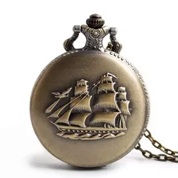Bronze Quartz Pocket Watch Necklace Clock Pendant Vintage Watch Chain Women Men Pendant Watch Christmas Gift Pocket Watch