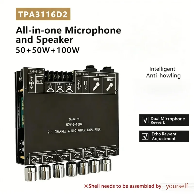 AvaCoreZK-AM100 TPA3116D2 Bluetooth Amplifier Board 2.1 Channel 50W+50W+100W High Power KTV Microphone Audio Integrated Board