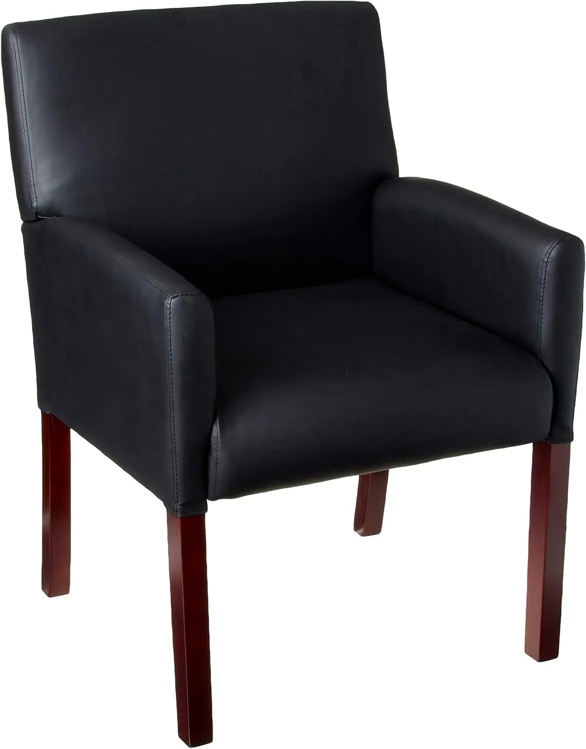 

Boss Office Products Reception Box Arm Chair with Mahogany Finish in Black (B629M)