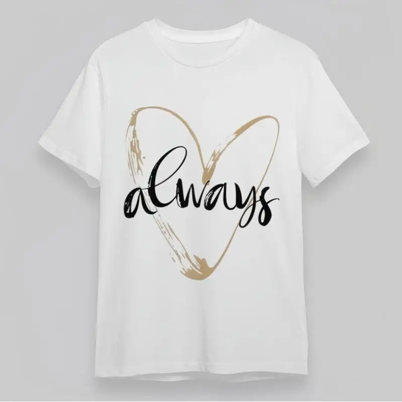 

Женская всесезонная классическая футболка с золотым сердцем и рукописным дизайном