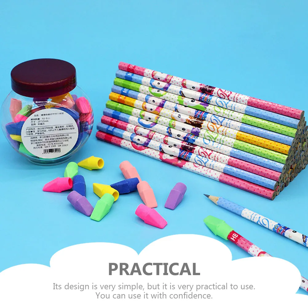 50 Pcs 지우개 헤드 연필 케이스 학생 연필 지우개 팁용 Tpr 파티 캡 탑