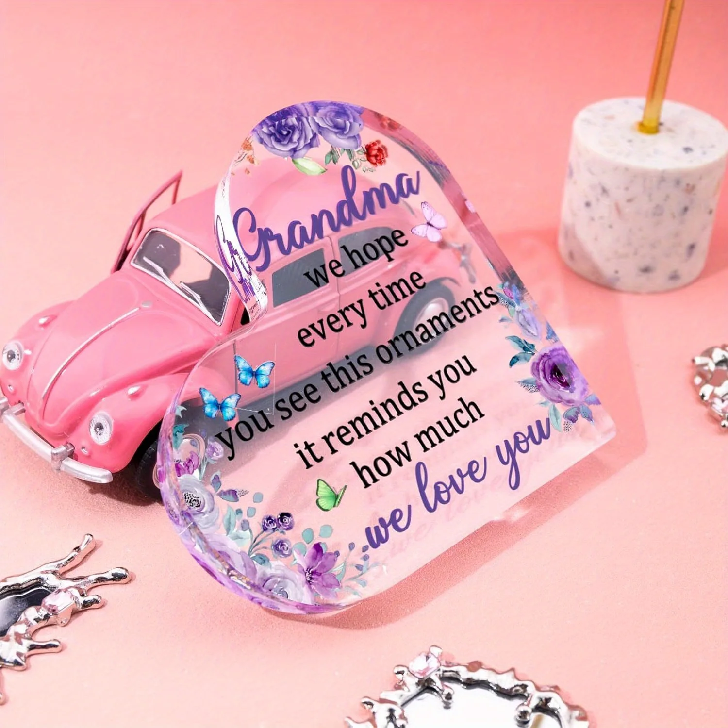 Acrylic Heart Plaque for Grandma – Sentimental 2D Flat Sign, Mother's Day Birthday Christmas Gift