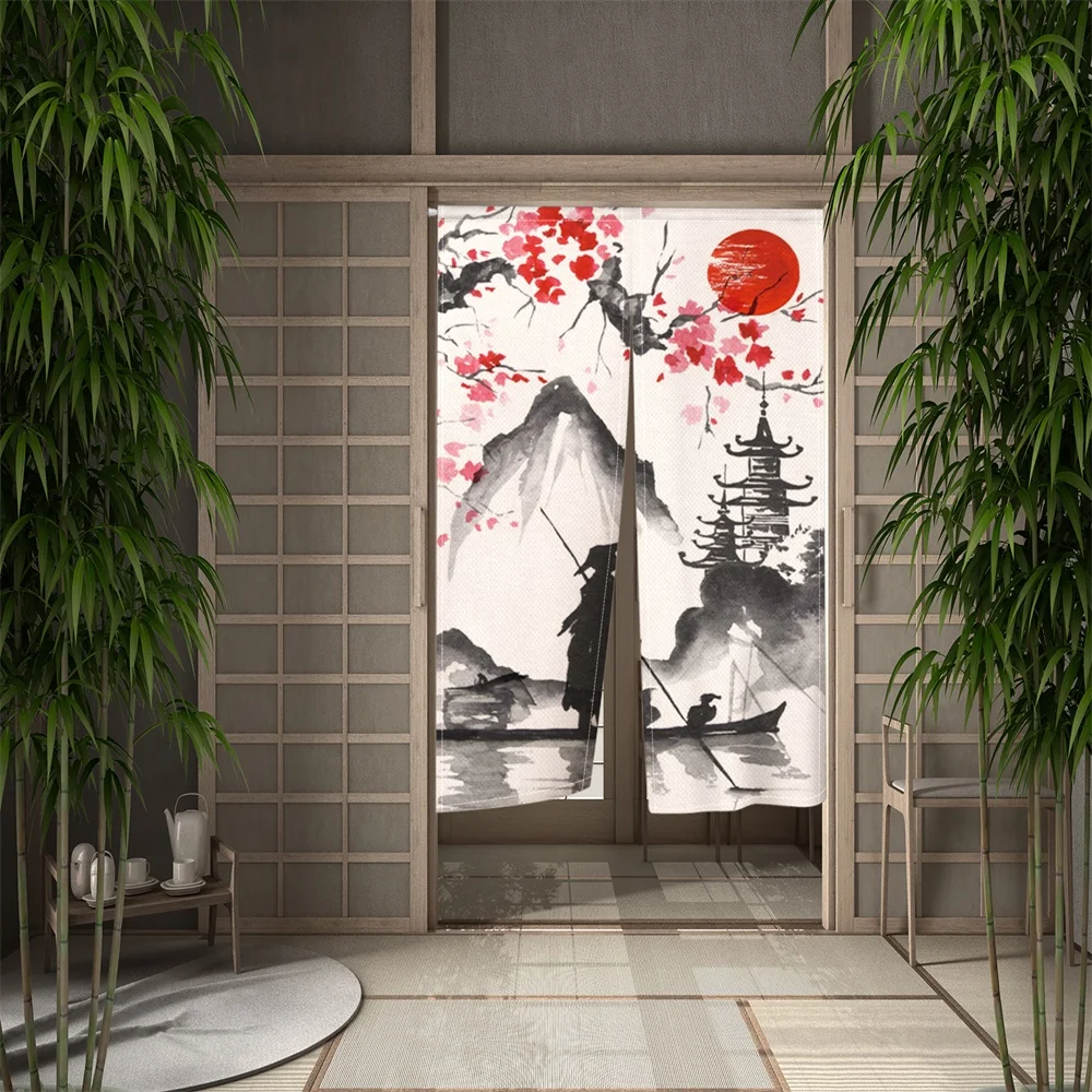 Japanese Ink Painting Mount Fuji Door Curtain Kitchen Room Door Curtain Partition Curtain Drape Entrance Hanging Half-Curtain