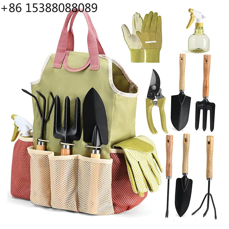 9 Piece Garden Tool Kit, Heavy Duty Aluminum Gardening Tools with Tote Bag, Pruner for Yard Lawn Care(1pcs)