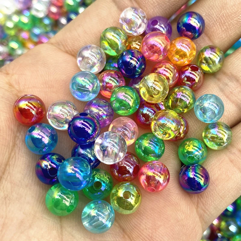 6/810mm AB Color Loose Spacer Round Acrylic Beads for Handmade Jewelry Making Necklace Bracelet DIY Accessories