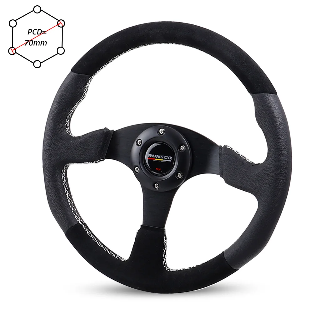 Racing Steering Wheel Suede/Leather 345mm/14Inch Steering Wheels Aluminum Frame with Horn Button PCD=6x70mm