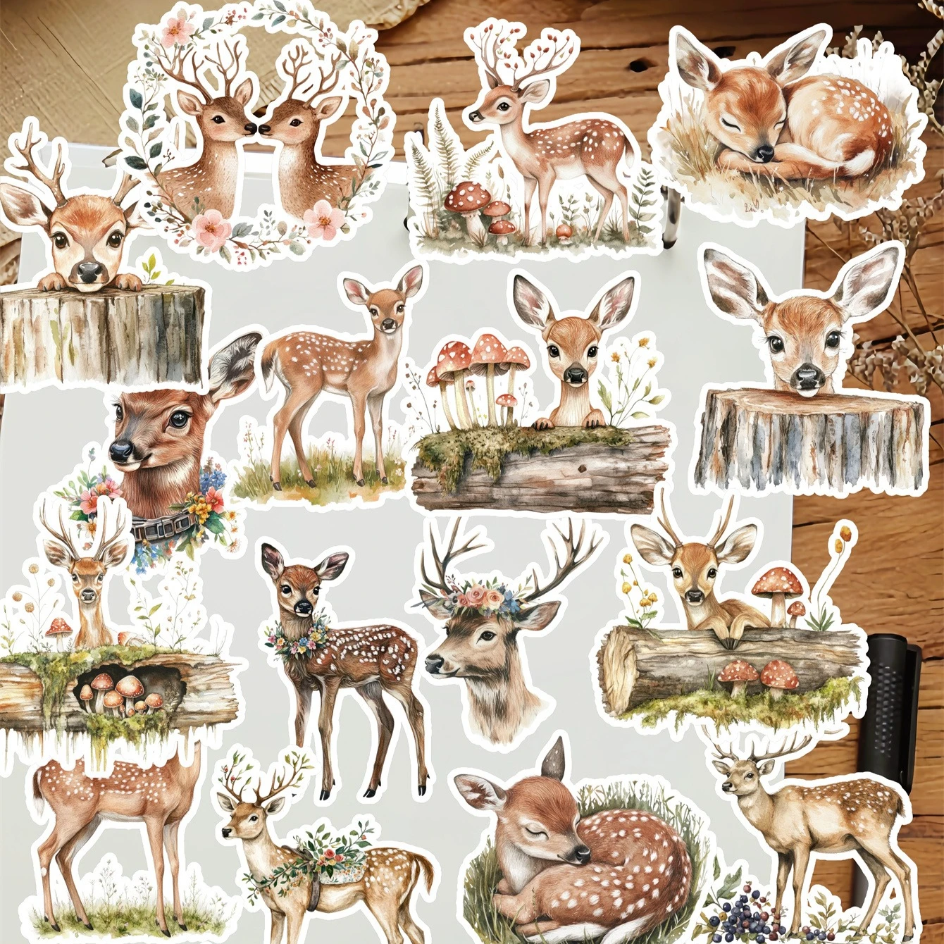 20 piezas lindo Retro bosque alce, ciervo Sika pegatinas DIY álbum de recortes decoración para diario estilo álbum papelería suministros para diario vintage