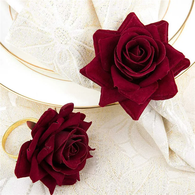 

ABUN-30Pcs Red Rose Shape Towel Buckle Napkin Ring Wedding Party Valentine's Day Hotel Table Decor Napkin Holder