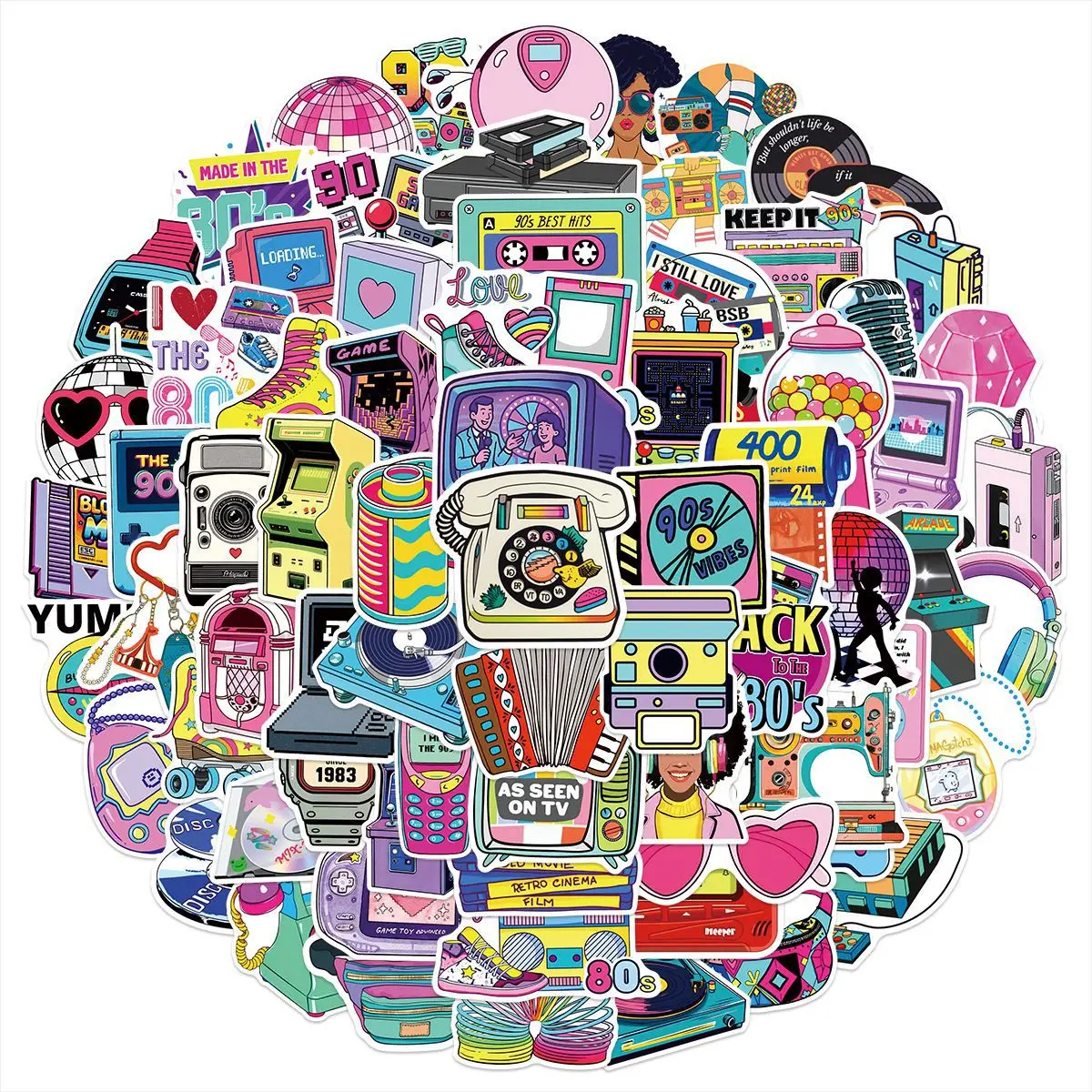 100Pcs 80s 90s Retro Cartoon Doodle Stickers Fresh Style for Luggage Tablet Motorcycle Car Decoration Waterproof