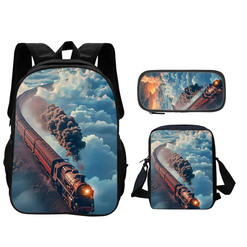 Train Shoulder Protection Backpack Pen Bag Shoulder Bag 3Pcs Set Fashion New Lightweight Printed Best Companion for Boy and Girl