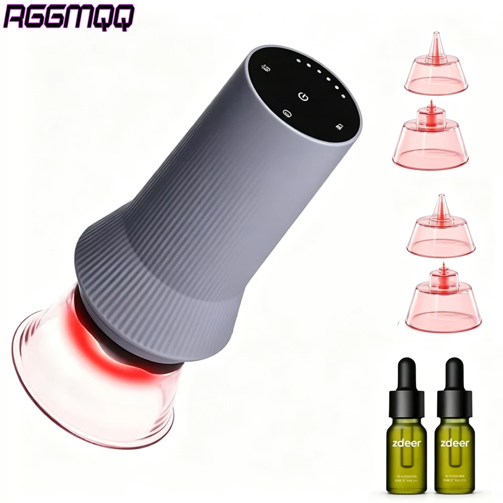 ZDEER Lymphatic Drainage Massager,Electric Cupping Therapy Set & Hot Stone Gua Sha,6 Levels Suction&Heat,4 Cups,2 Essential Oils