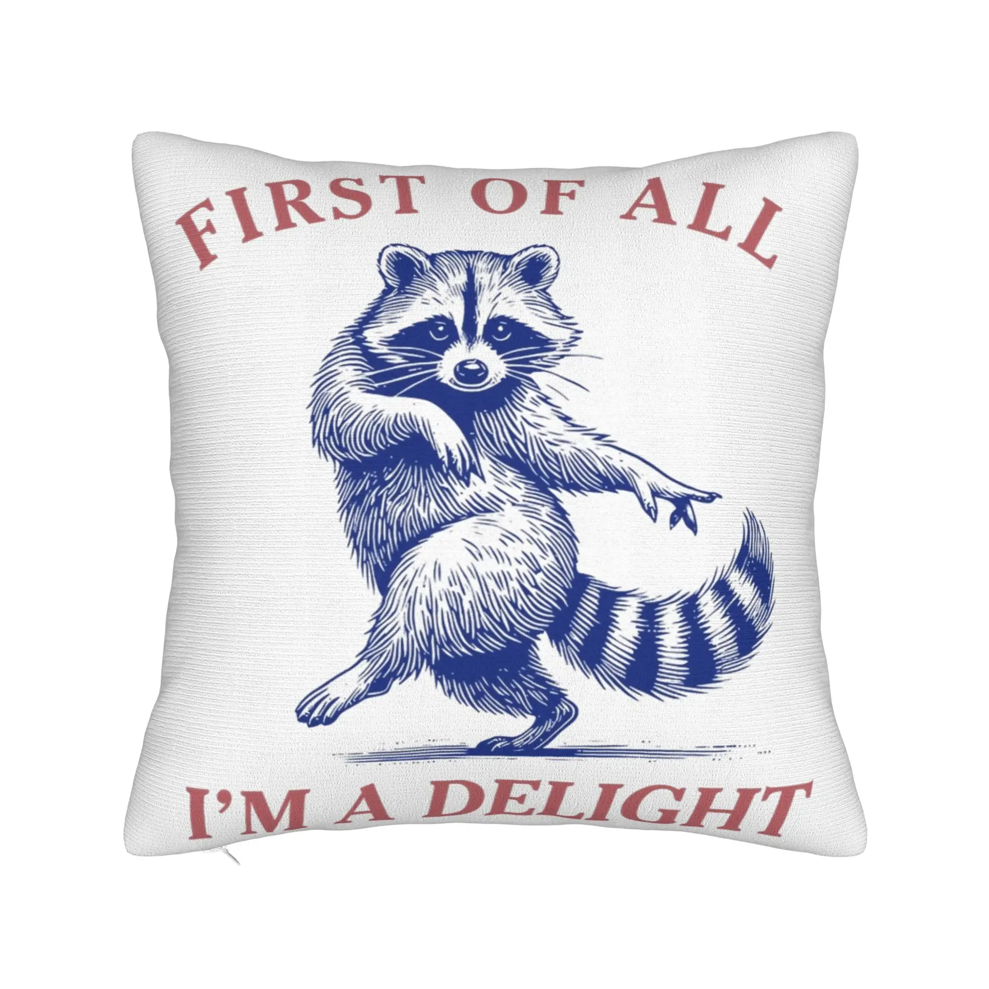 Decorative Pillow Covers First of all I'm a Delight Funny Raccoon  Merch Home  Pillow Case Cover Square Style Multiple Sizes