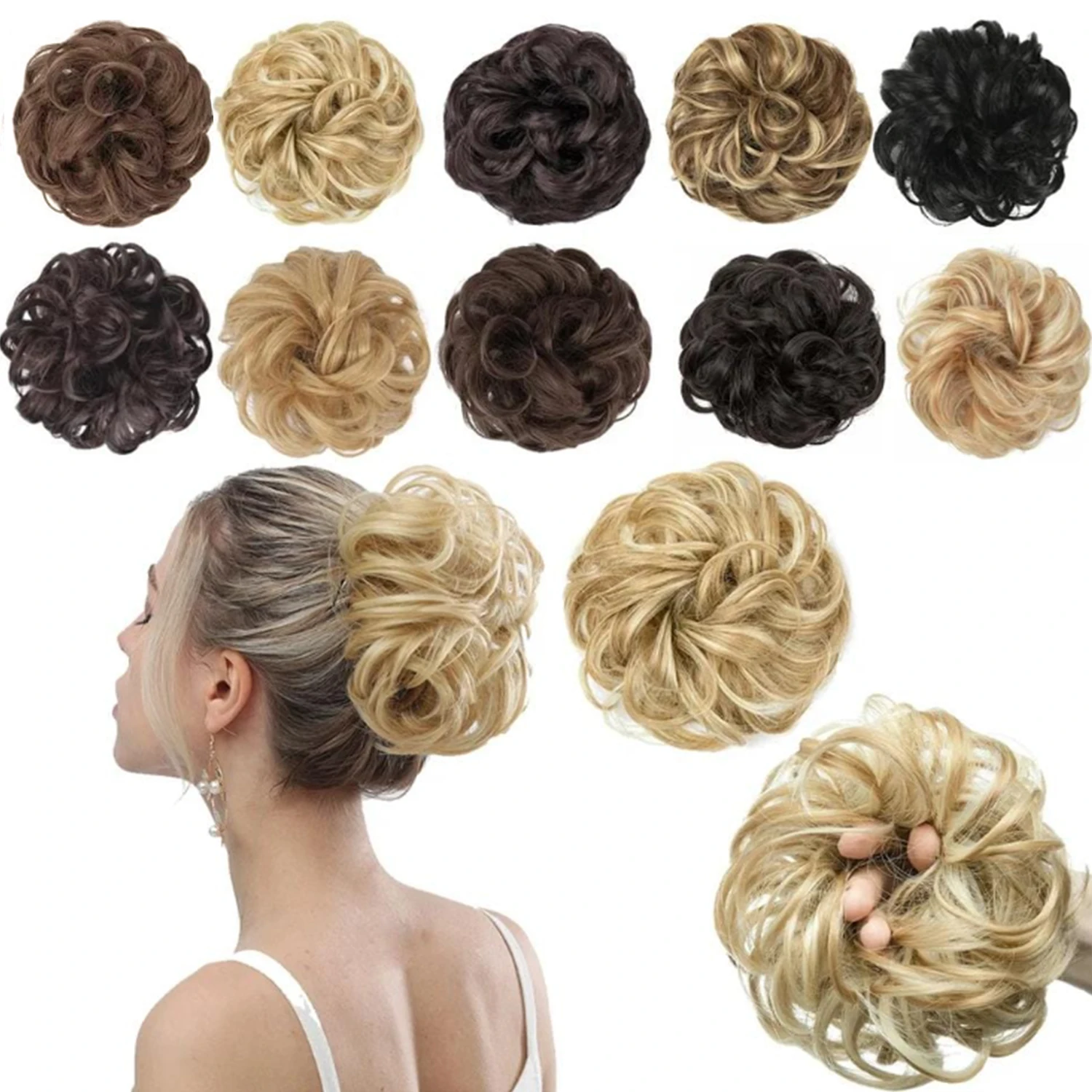 

Natural Messy Curly Hair Bun Scrunchie Synthetic Elastic Hairpiece Tousled Updo Hair Extensions for Women Quick Styling