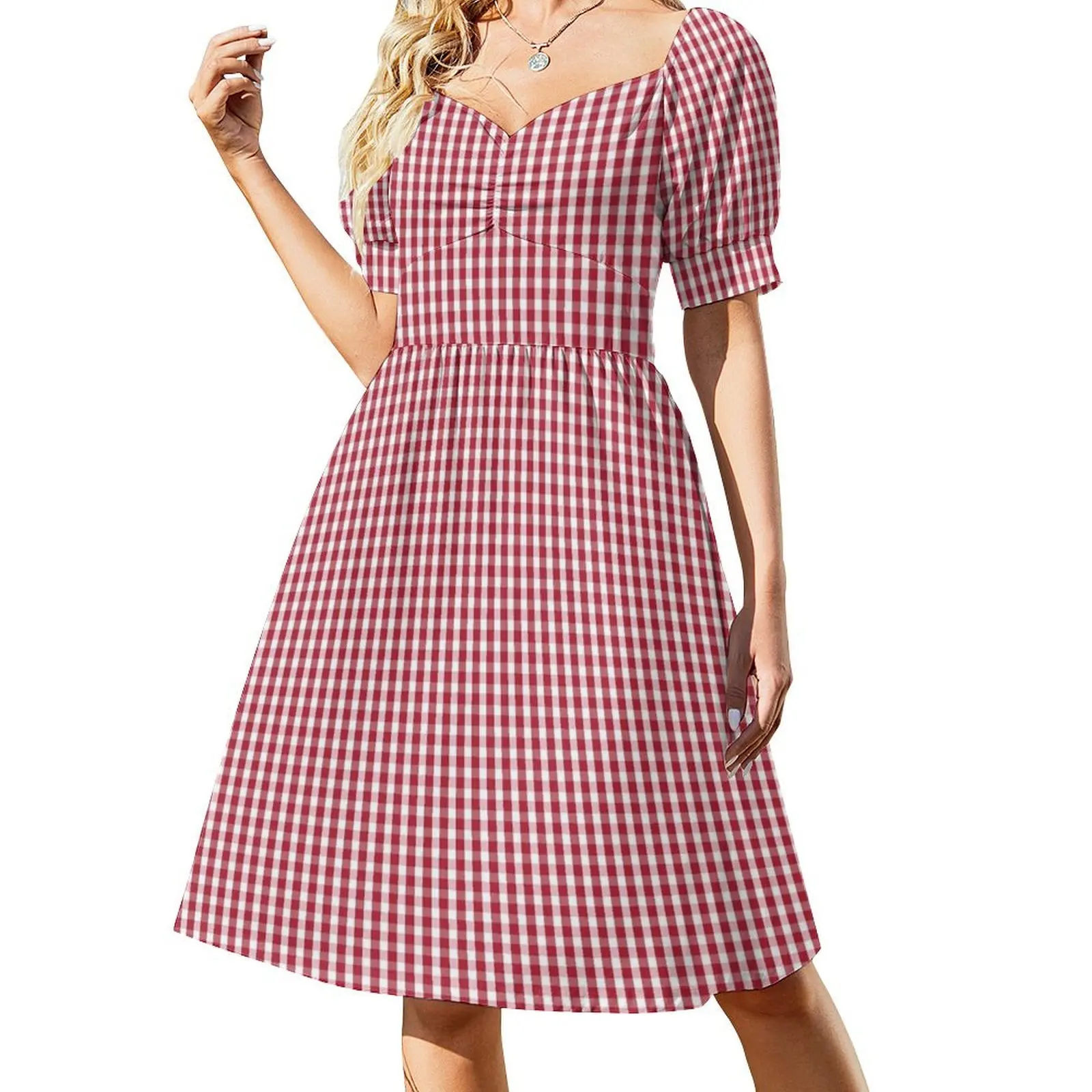 USA Flag Red and White Gingham Checked Short Sleeved Dress evening dresses luxury 2025 dresses summer elegant dress Dress