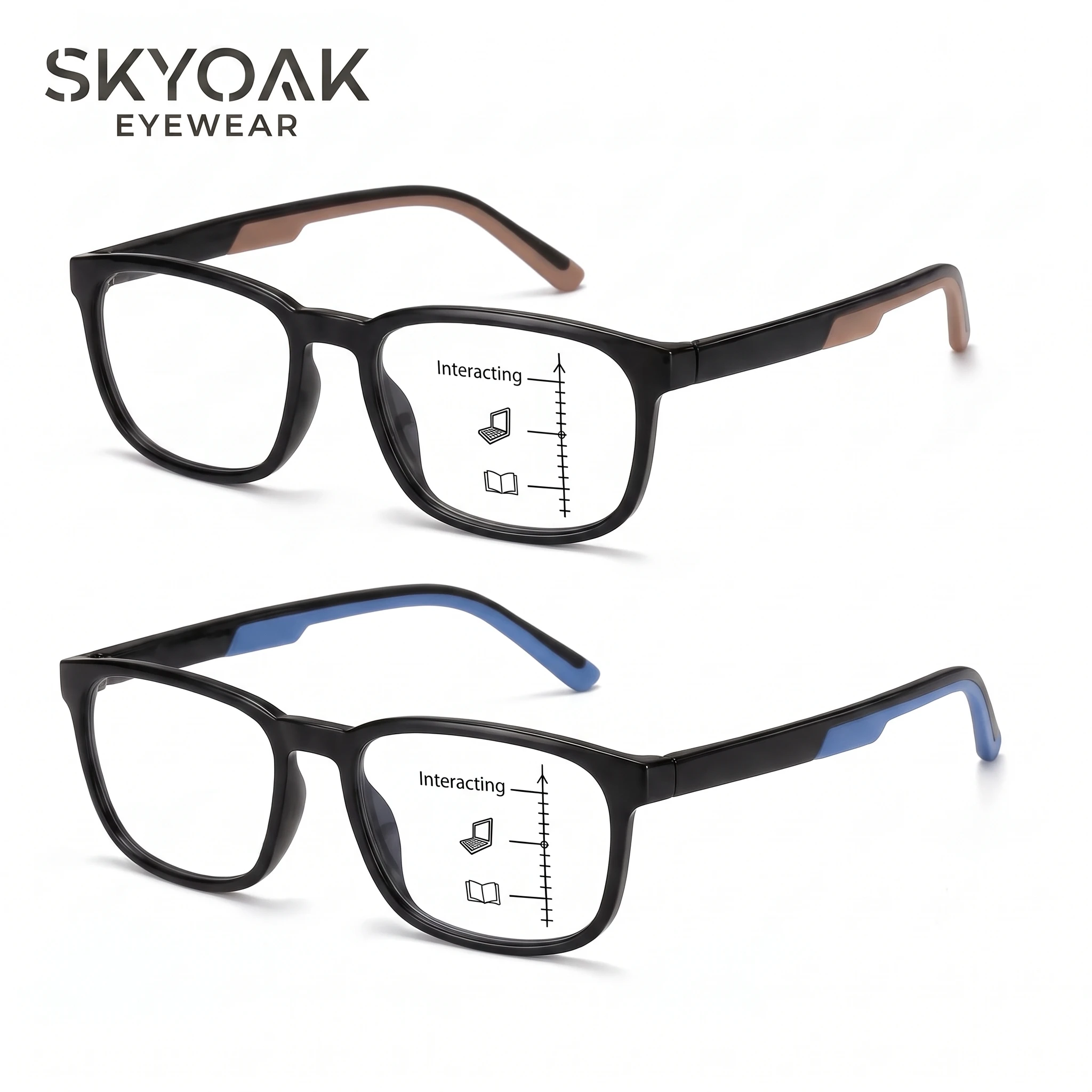 skyoak-2個入り、フレキシブルなtr素材を使用した累進多焦点レンズの老眼鏡。男性向け、スポーティーなデザイン、ブルーライトカット、フレームにラインがない、パソコン用。