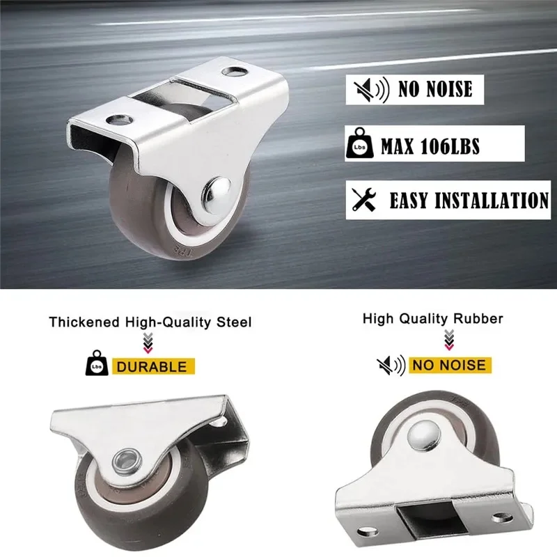 1inch TPR Rubber Directional Caster Wheel Non Swivel Low Profile Fixed Caster Small Equipment Furniture Trolley 4-16pcs