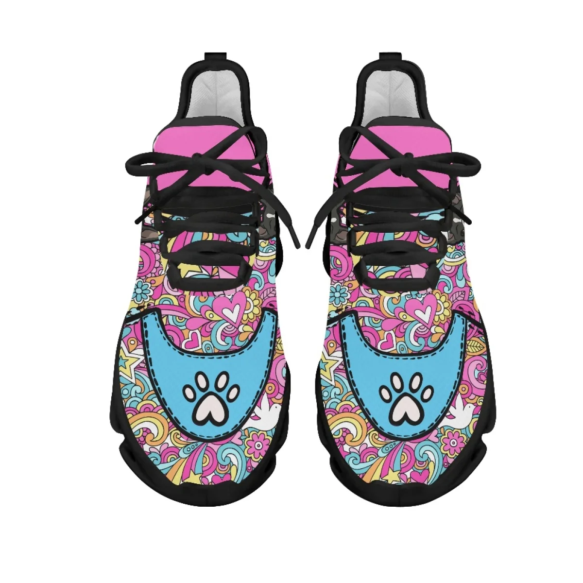 INSTANTARTS 2023 Casual Shoes For Women French Bulldog Dog Paw Pink Design Ladies Mesh Sneakers Shockproof Light Platform Shoes