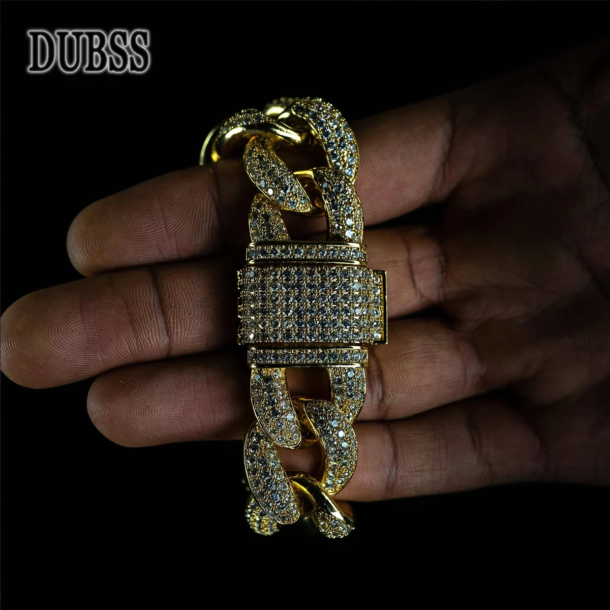 Dubss 23mm Chunky Miami Cuban Chain Bracelet AAA Zirconia Men Hip hop Jewelry Gold Color Big Lock Bangle