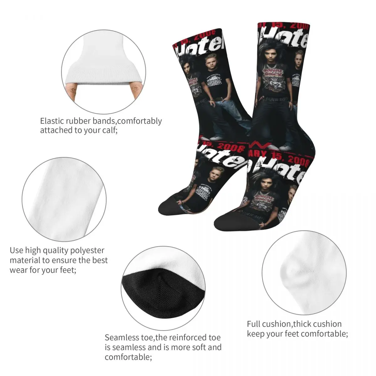 New Male Men Socks Harajuku Tokio Hotel Fanart Trendy Sock Polyester Sport Women Sock Spring Summer Autumn Winter