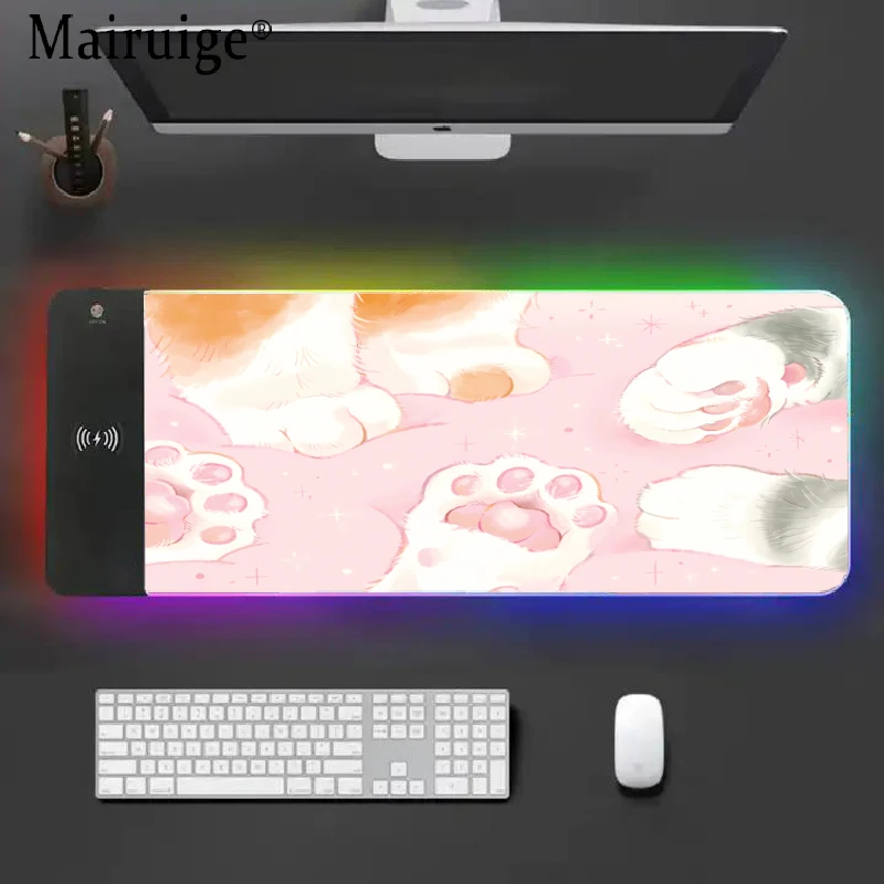 Imagem -03 - Mairige Cat Paw Novo Carregamento sem Fio Rgb Mouse Pads Mouse Mat Desk Pad Xxl Bonito Mesa Acessório pc Mousepad Kawaii Gamer Girl